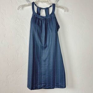 Prana Dress Cantine Grey Blue Wicker Striped‎ Print Workout Athletic Strappy